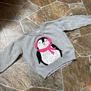 Okie Dokie Gray Sweater with Pink Penguin Design